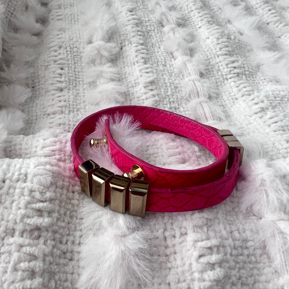 Armani Exchange Pink Leather Wrap Bracelet